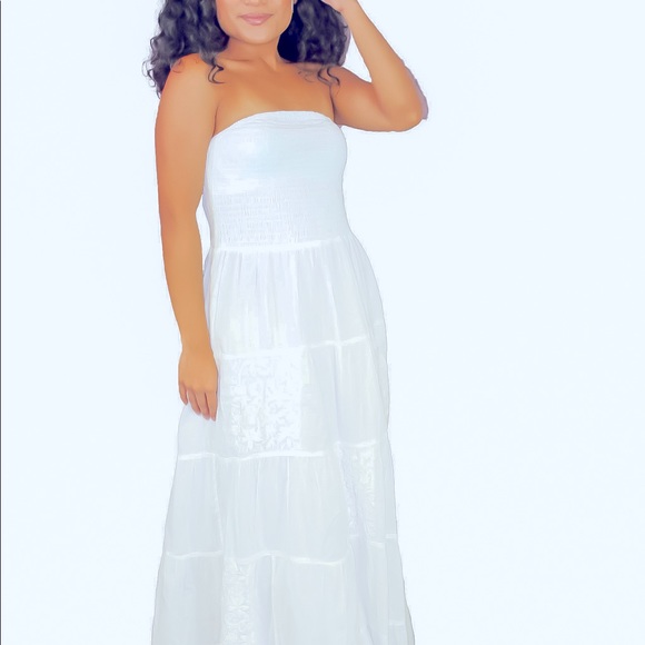 STRAPLESS BOHEMIAN COTTON MAXI DRESS - Picture 2 of 6